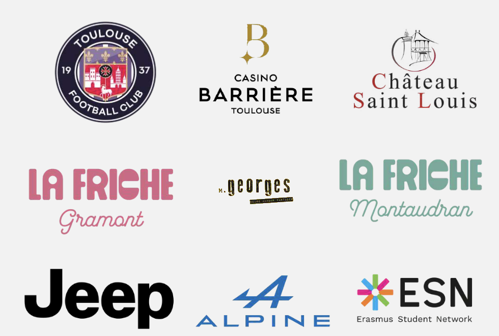 Toulouse Football Club, Casino Barrière, Château Saint Louis, La Friche Gramont, M. Georges, La Friche Montaudran, Jeep, Alpine et ESN.